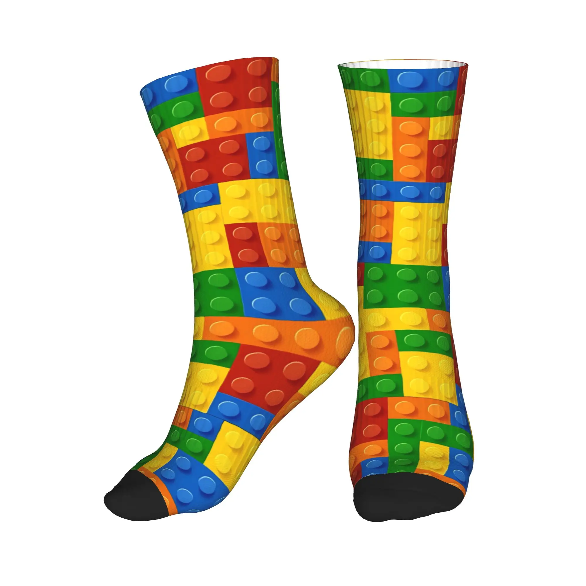 Dense Primary Color Building Blocks Pattern Stockings  Printed Casual Socks Spring Non Slip Socks Men Climbing Soft Socks