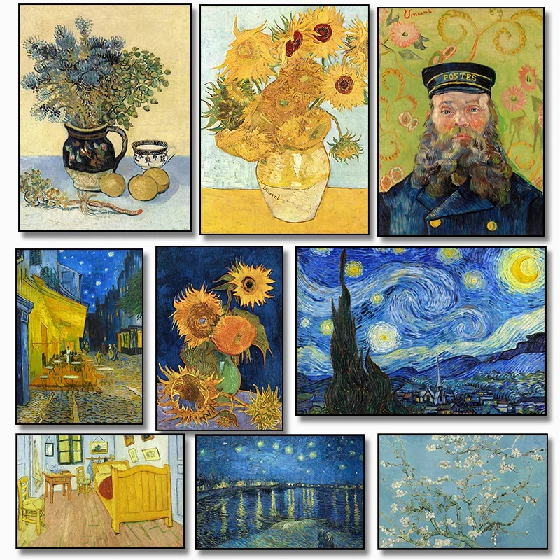 Affiche rétro d'artiste célèbre Vincent Van Gogh, tournesols, nuit étoilée, impressionniste, peintures sur toile, images d'art murales, décoration de maison