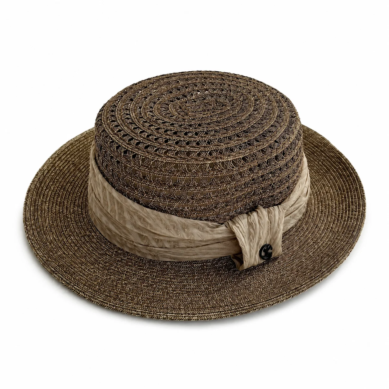 Stroh-Sonnenhut für Damen, Sommer, Strand, hohl gewebt, flacher Schirm, lässig, leicht, atmungsaktiv, UV-Schutz, für Outdoor und Reisen – Detail 5