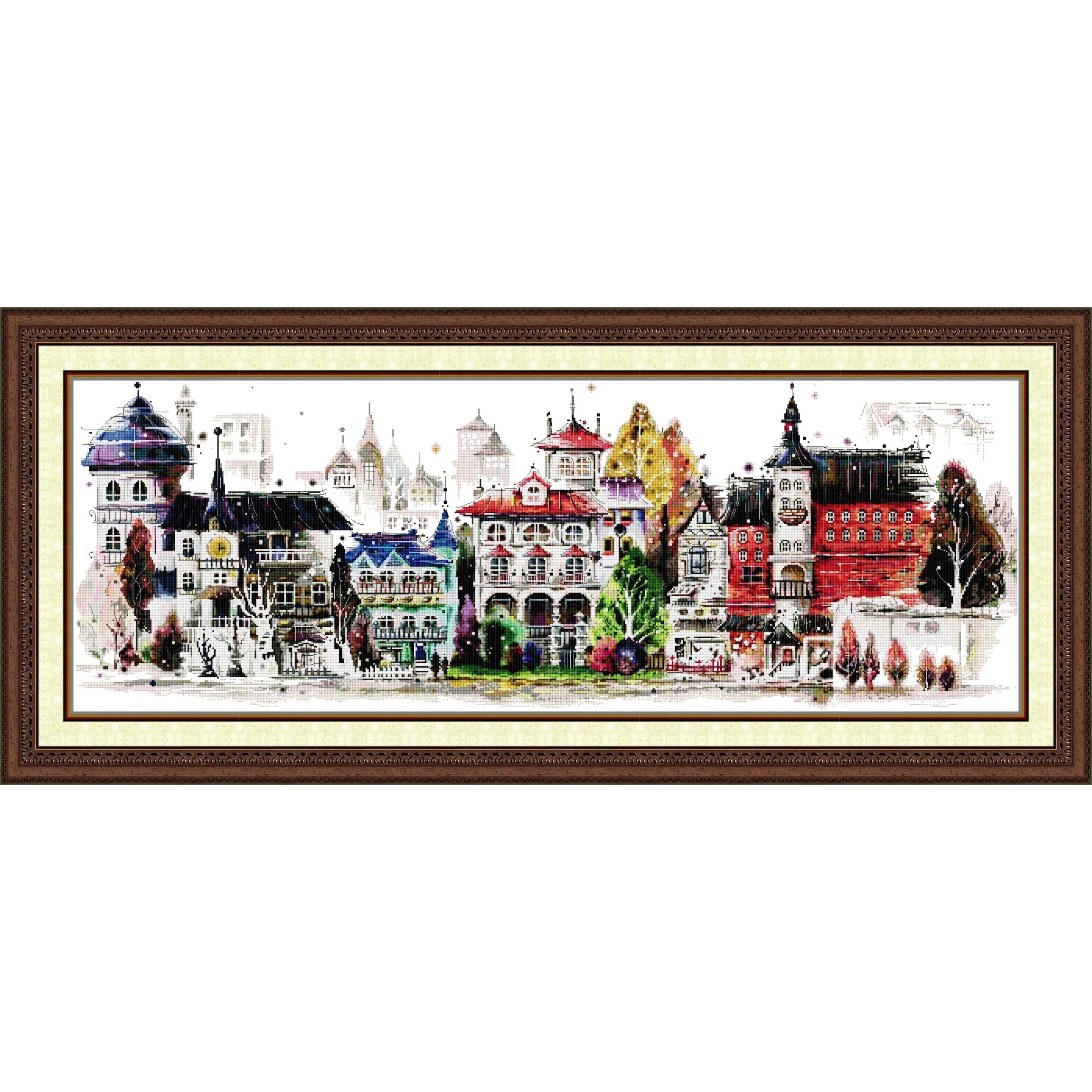 

Soulgift News Pre-Printed Cross Stitch Kit, Stamped Aida Fabric with DMC Threads, Embroidery Kit - Streetscape 10