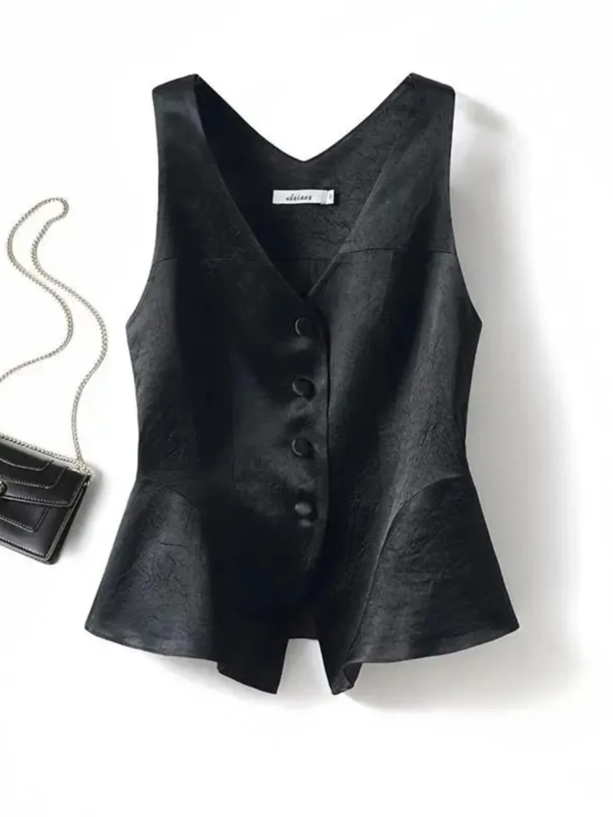 

Faionable Women's Svel V-Ne Vest Lightweight Summer Outerwear Versatile High-End Tank Top Single Button Closure