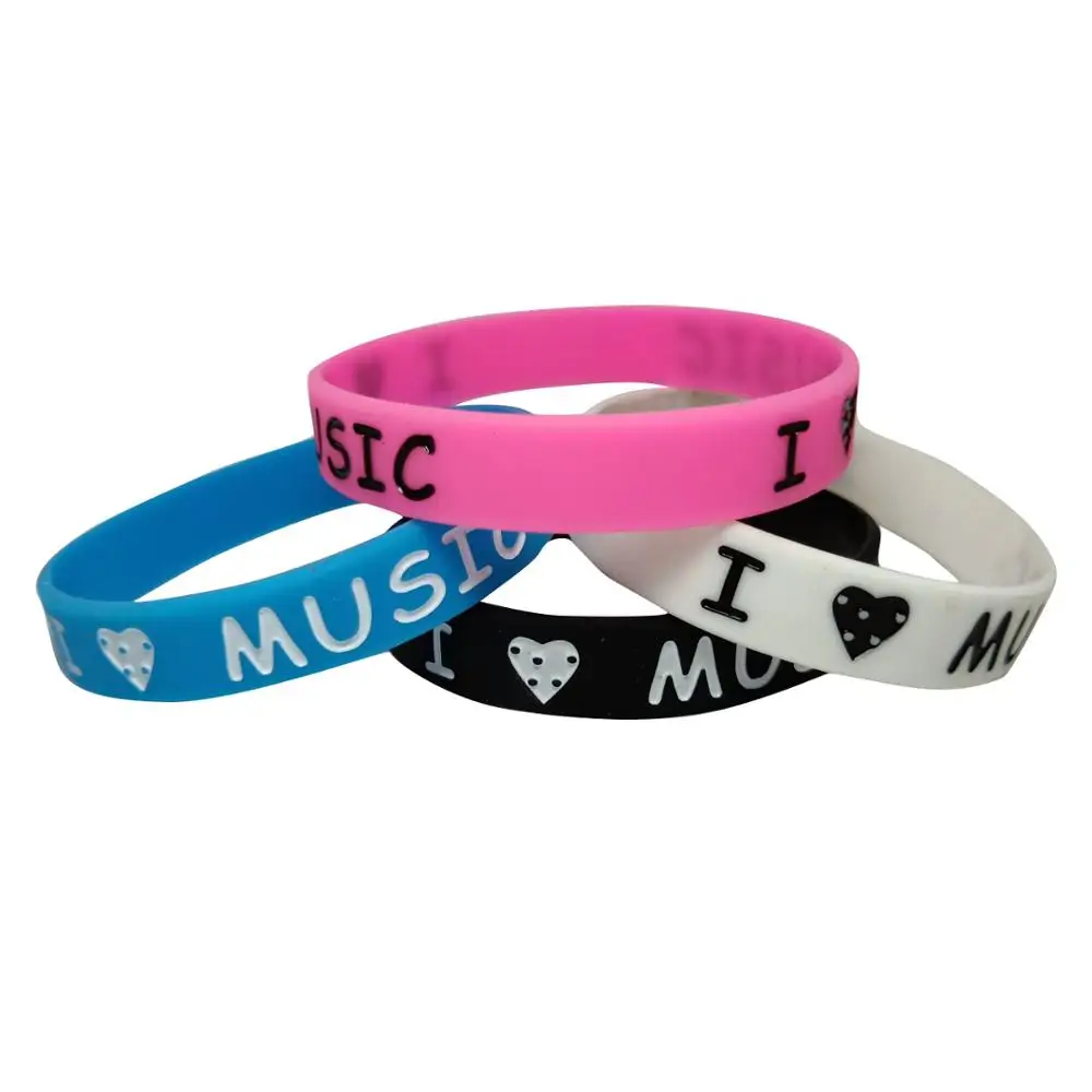 4pcs New Design I Love Music Silicone Wristband for Music Fans Letters Debossed Rubber Bracelets &Bangles Women Men Gift SH320