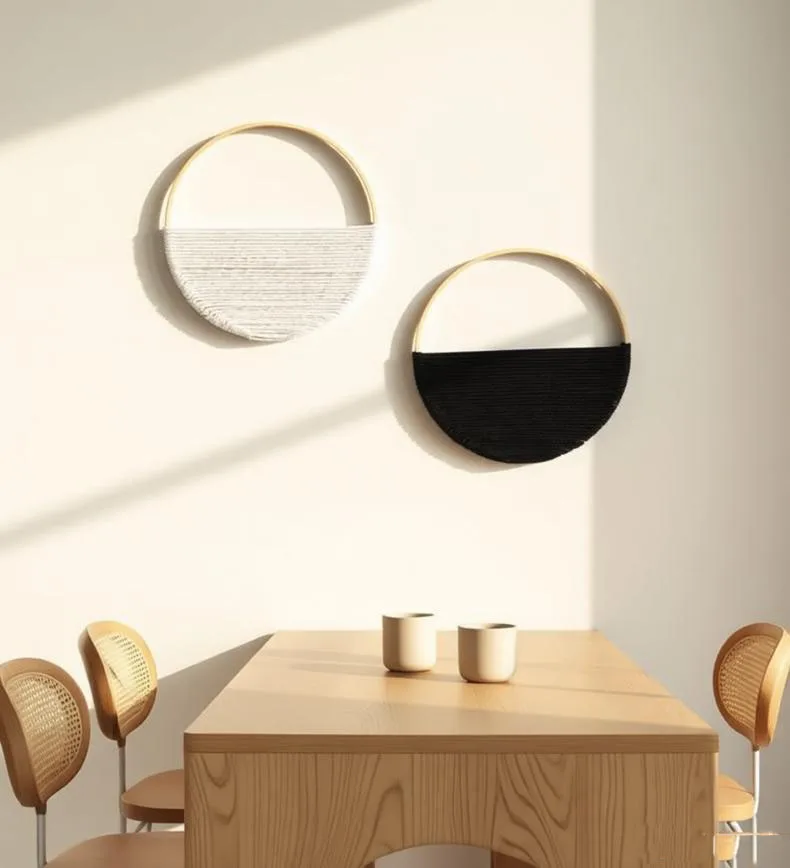 2pcs Bamboo Circle Wall Hanging Round Woven Macrame Tapestry Wall  Boho Home Decor For Living Room Aesthetic Gifts