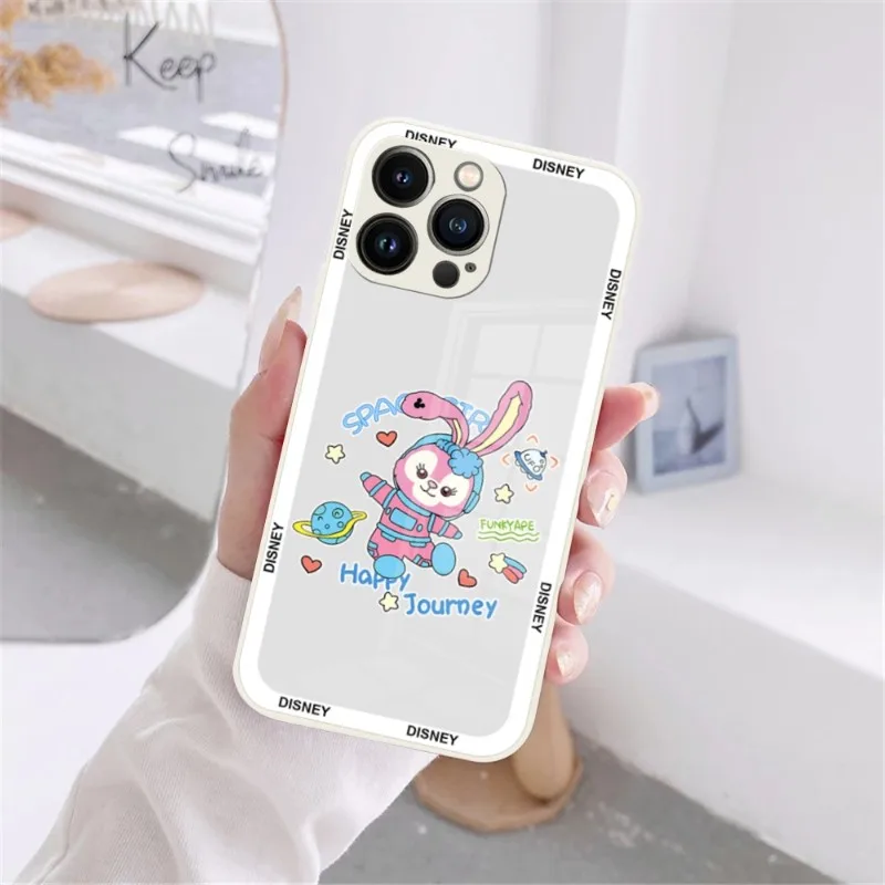 Disney StellaLou Phone Case Black White Glass For IPhone 13 15 14 12 11 Pro Max Plus Mini X XR 8 7 6s SE2020 Cover