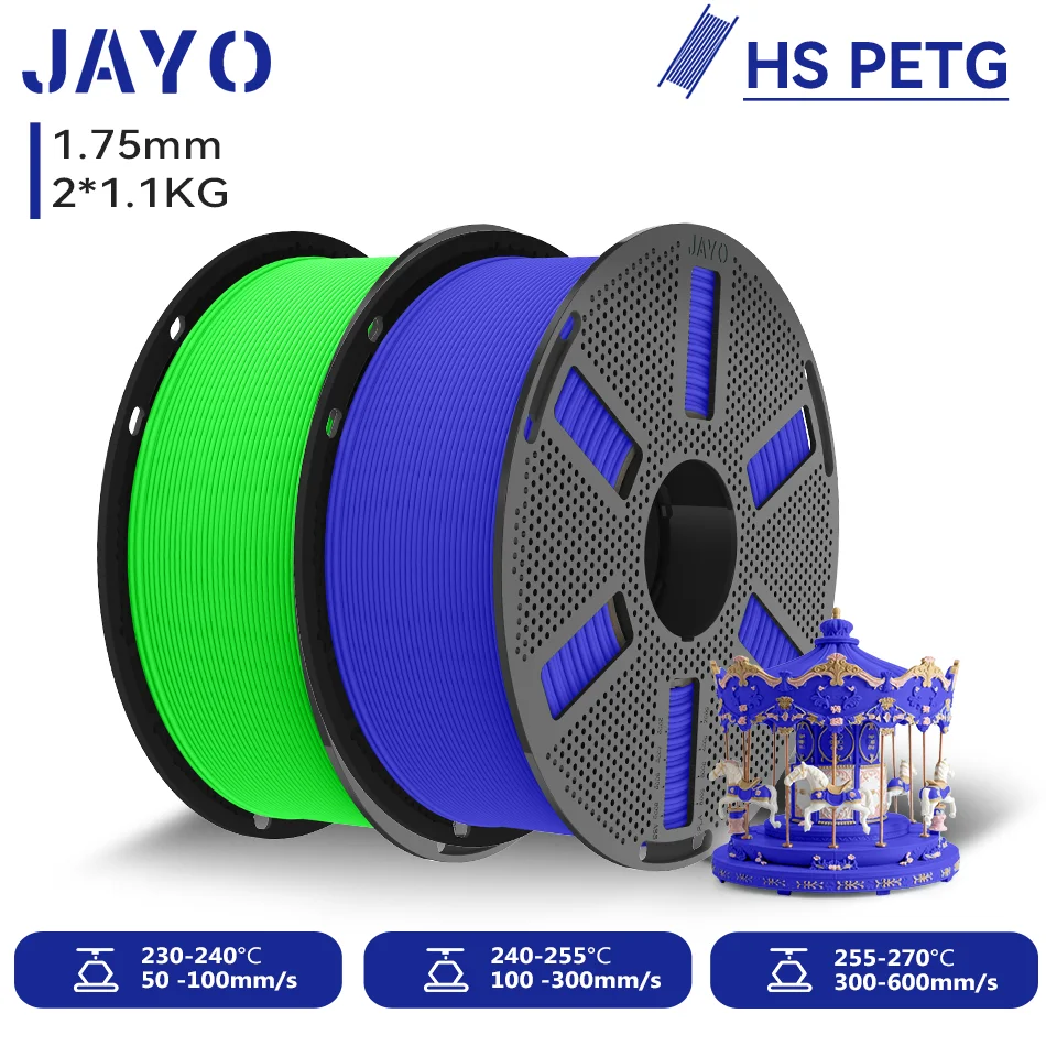 JAYO 2 Rollen Hochgeschwindigkeits-Matt-PETG 3D-Drucker-Filament, Hochfließend 50-600mm/s, Matt-Effekt PETG 3D-Druckmaterial für 3D-Drucker & -Stifte