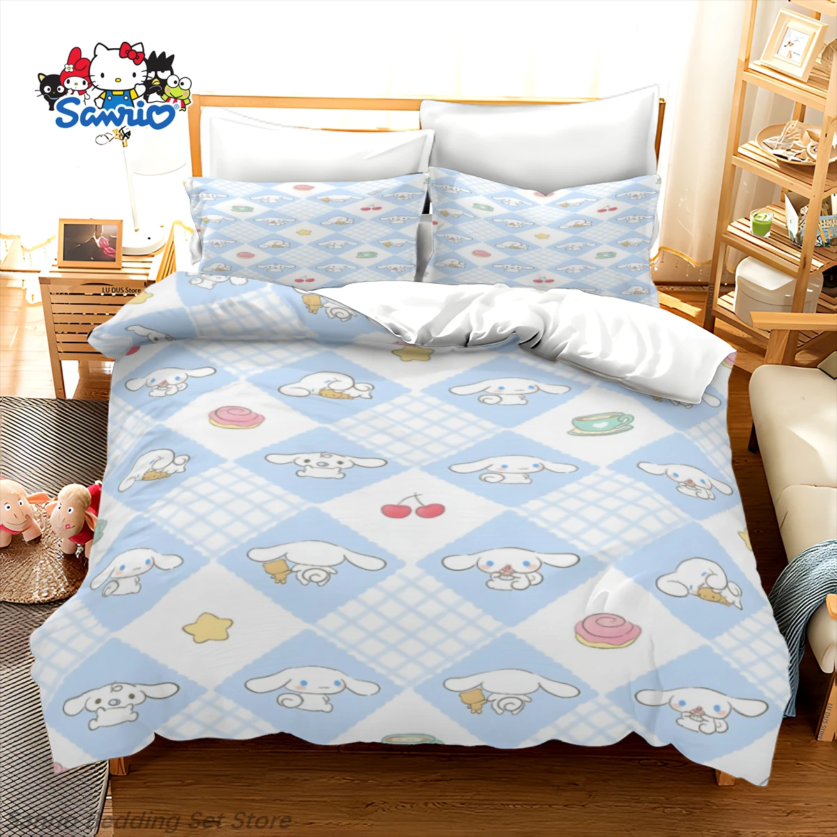 

Sanrio Cinnamoroll Bedding Set Kawaii Puppy Dog Cinnamoroll Duvet Cover Anime Quilt Cover for Girls Kids & Teens Bedroom Decor