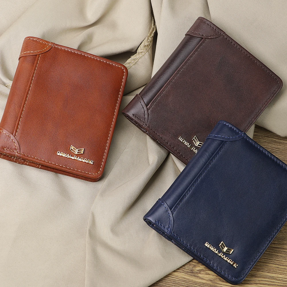 Portafoglio bifold da uomo in vera pelle vintage Royal Bagger RFID – Porta carte sottile e semplice 3122