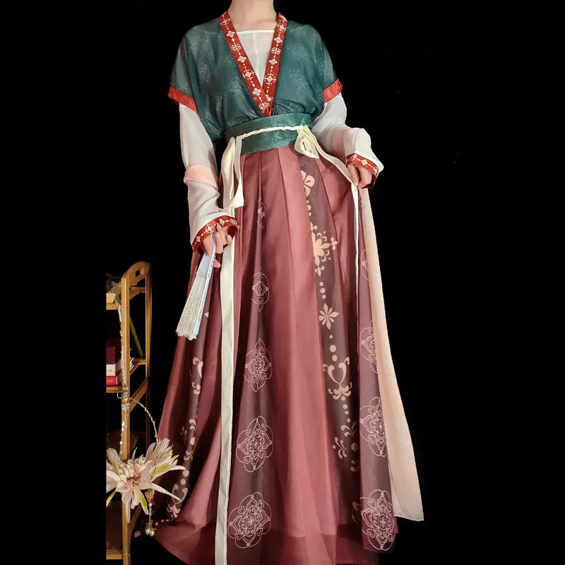 Tang Yanzi Hanfu Women's Crew Neck Cardigan Waist Skirt Restoration Tang-made Silk Spring and Summer