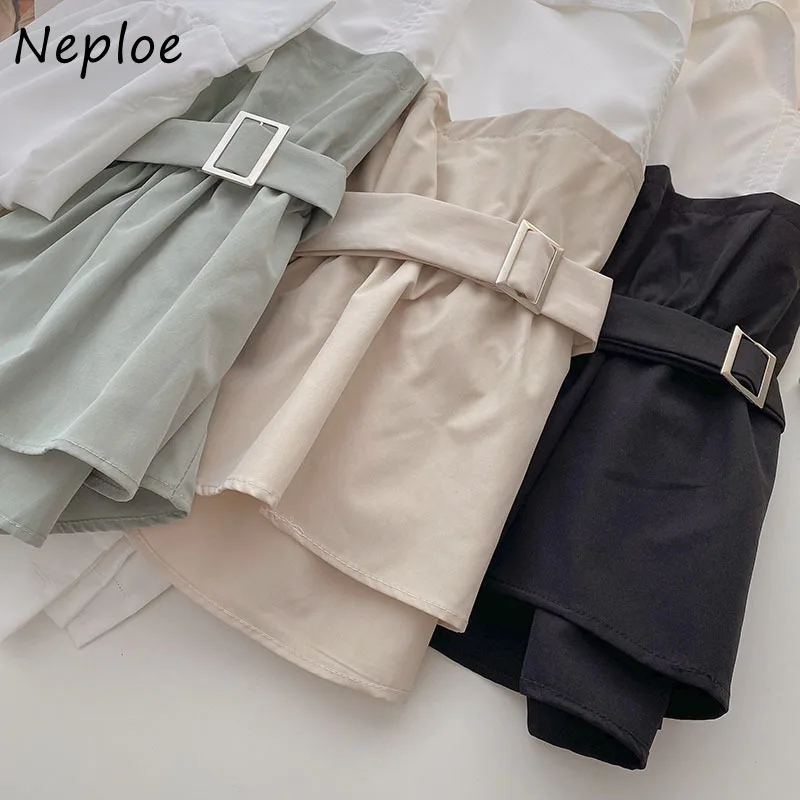 Neploe Elegant Temperament Autumn Shirt Women 2024 New Korean Style Long-sleeve Blouses Woman Belt Slim Waist Blusas Female