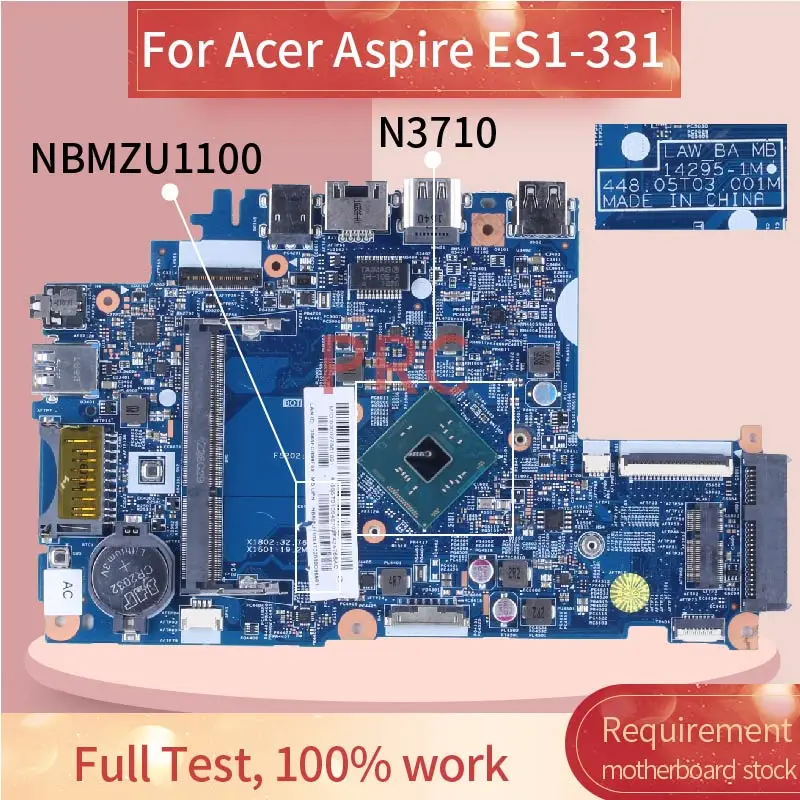 For Acer Aspire ES1-331 NBMZU1100 Laptop Motherboard Pentium N3710 SR2KL 14295-1M 448.05T03.001M Notebook Mainboard DDR3