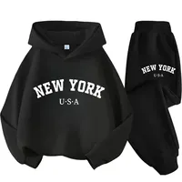 New York USA Children Hoodie Tracksuit Autumn Winter Letter Graphic Sweatshirt Pant Suit Baby Boy Girl Kid Sport Two Pieces Set