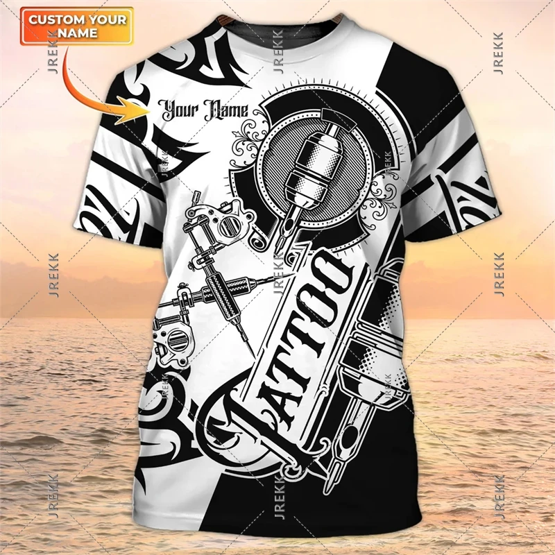 Tattoo Artist Work T-shirt Men's Clothing Round Neck Black White Design Short Sleeve T-shirts DIY Custom Name Trend Uniform Tee