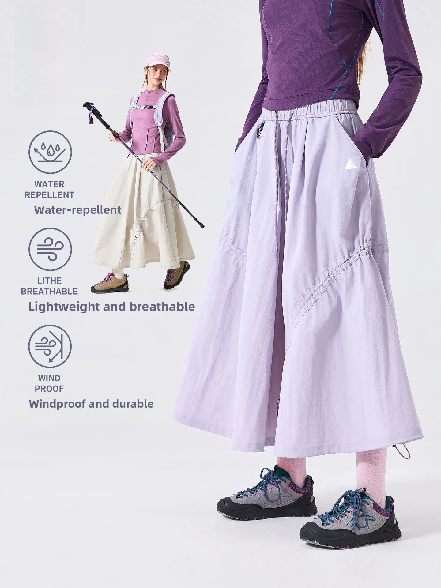 LAZY DAY Outdoor Water-Resistant Pleated Workwear Midi Skirt for Women Spring Summer Vintage Slimming A-Line Skirt