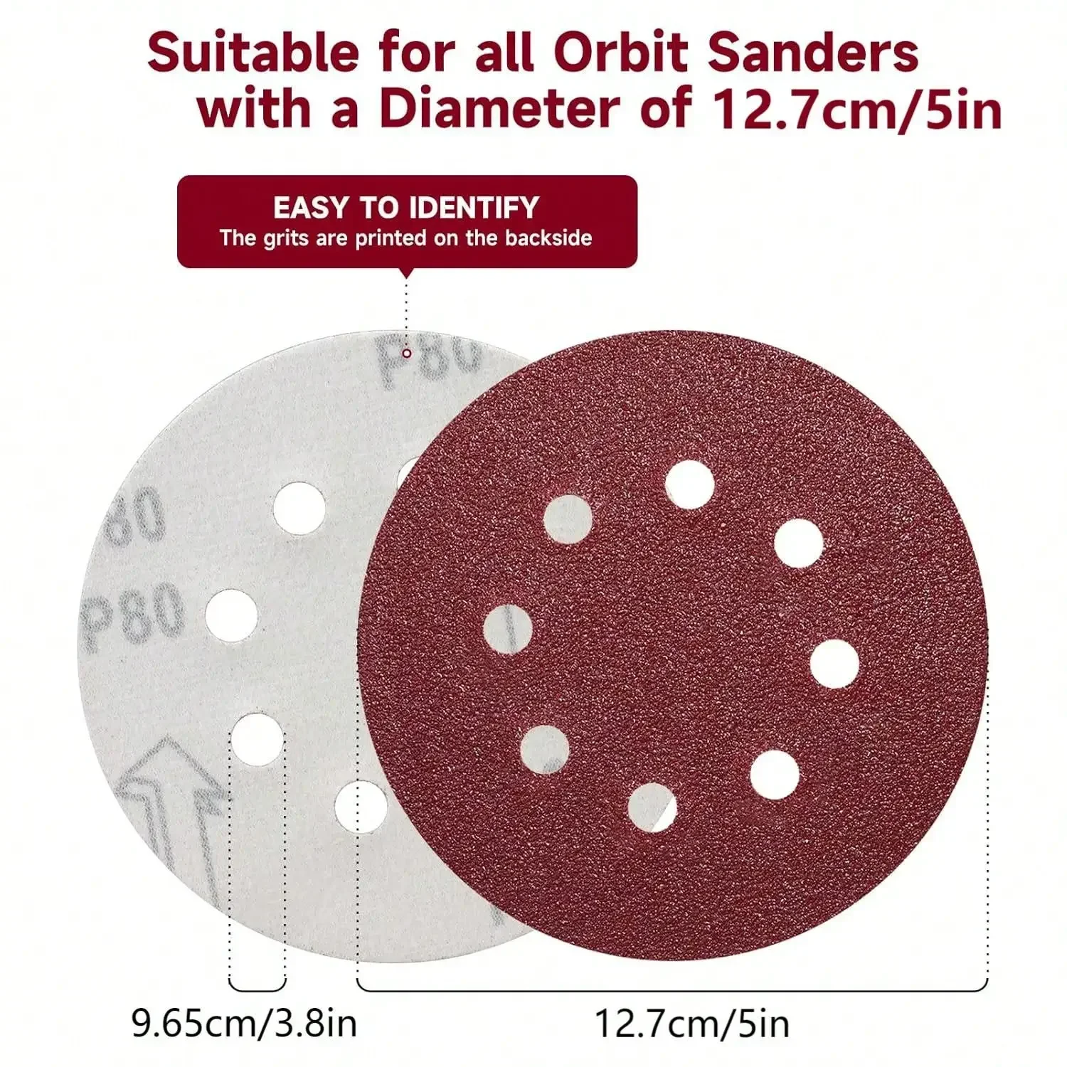 30 PCS 12.7cm/5in Sanding Discs 60 80 220 320 Grit, Round Hook and Loop Sandpaper for Random Orbital Sander Polishing Tools