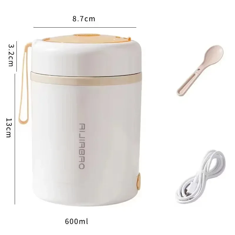 600ML Electric Heating Lunch Box USB Portable Picnic Milk Drink Food Heater Stainless Steel Food Warmer Container for Office