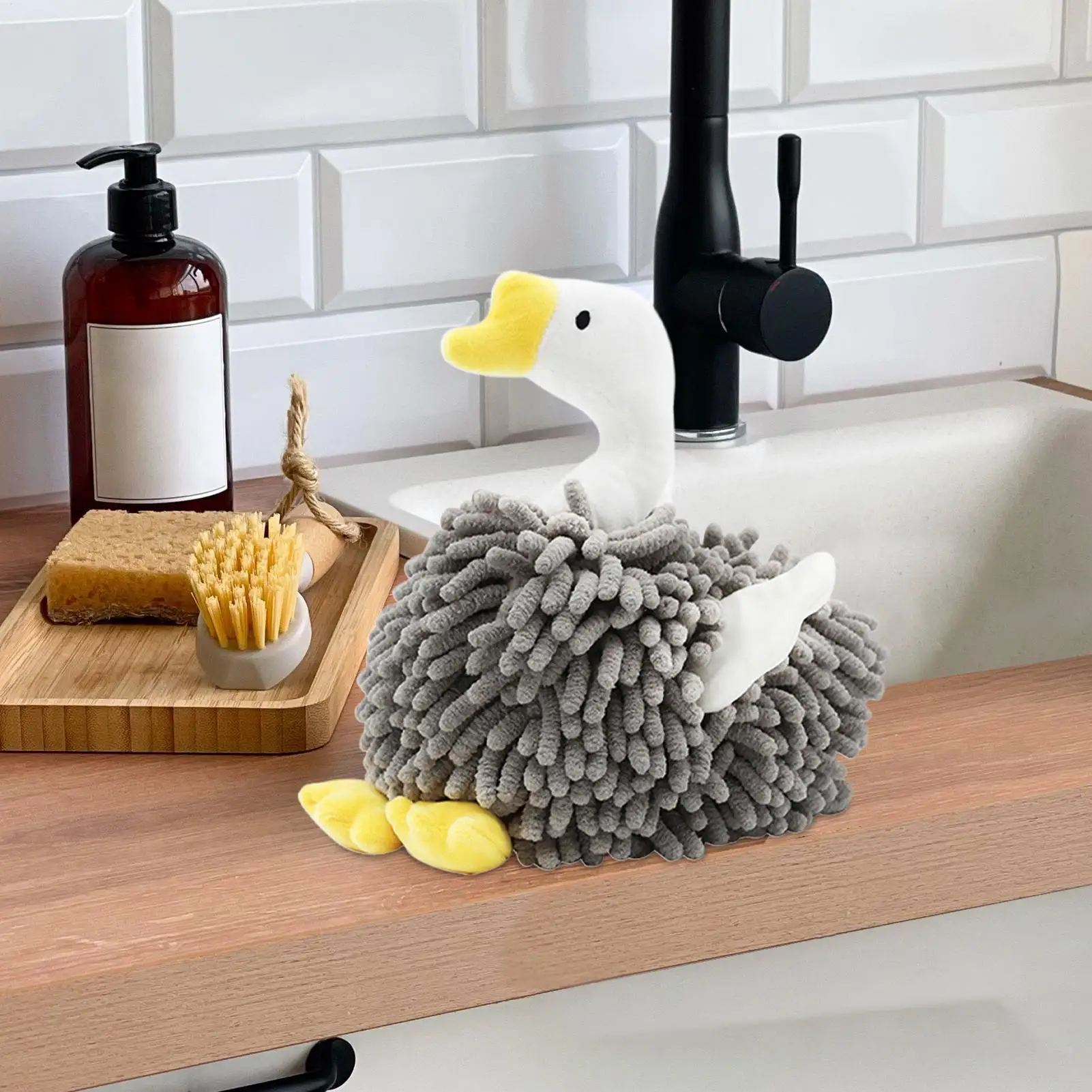 Hand Towels Swan Shape Fuzzy Ball Hand Towel Absorbent Plush Drying Puff Multi-function Decorative Bathroom Accessories for