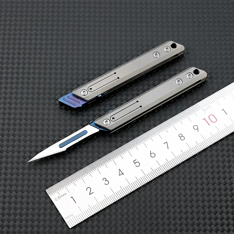 Mini Titanium Alloy Folding Surgical Knife, Medical Outdoor Open Box Portable Surgical Knife with 10pcs Replaceable Blades