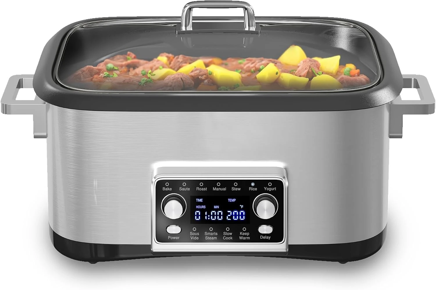 12-In-1 Programmable Slow Cooker, 8 Quart Electric Multi Cooker With Steaming Rack, Non-Stick Inner Pot, Temp Control And Delay Start