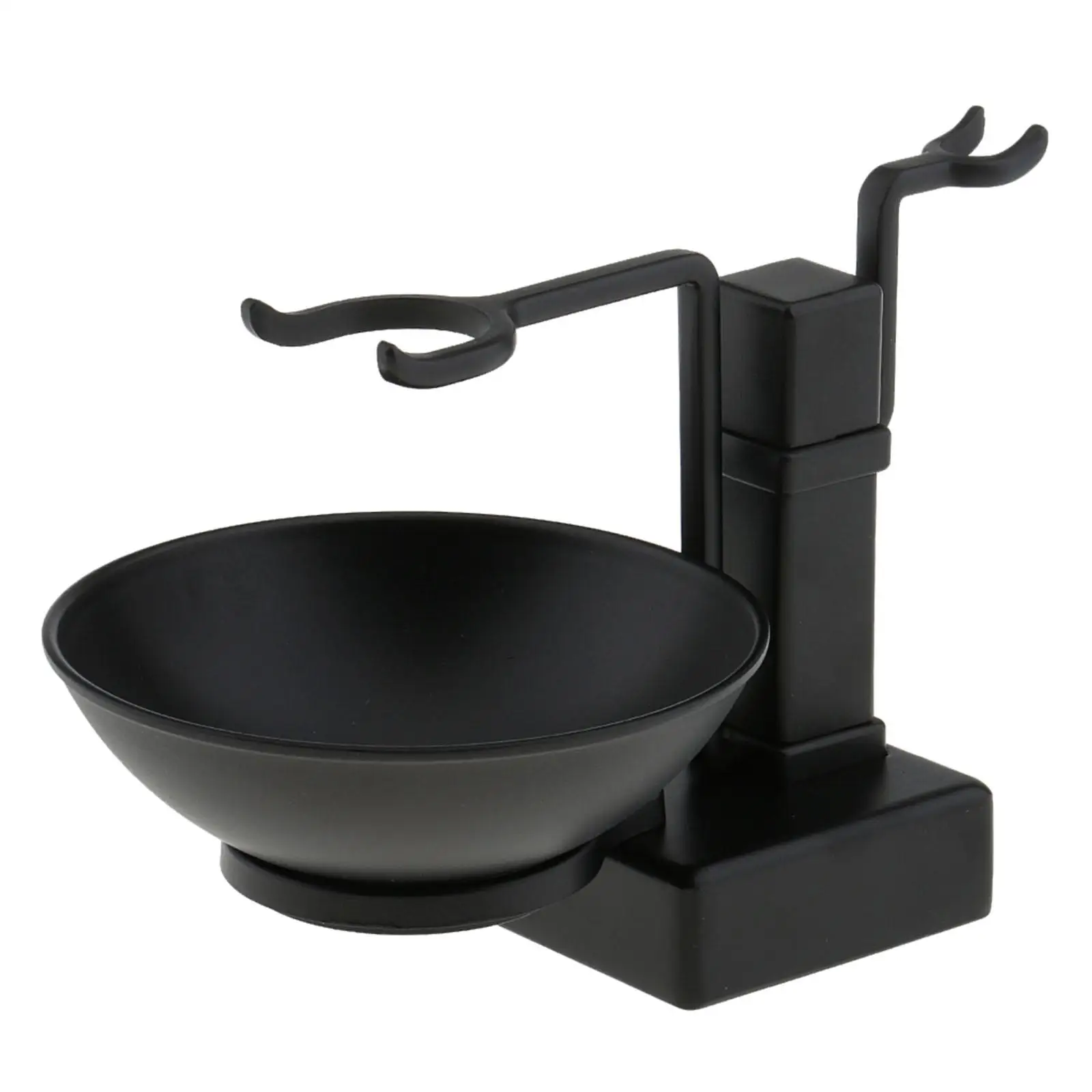 Shaving Holder Rack Stand W/ Soap Bowl for Brushes Black Alloy