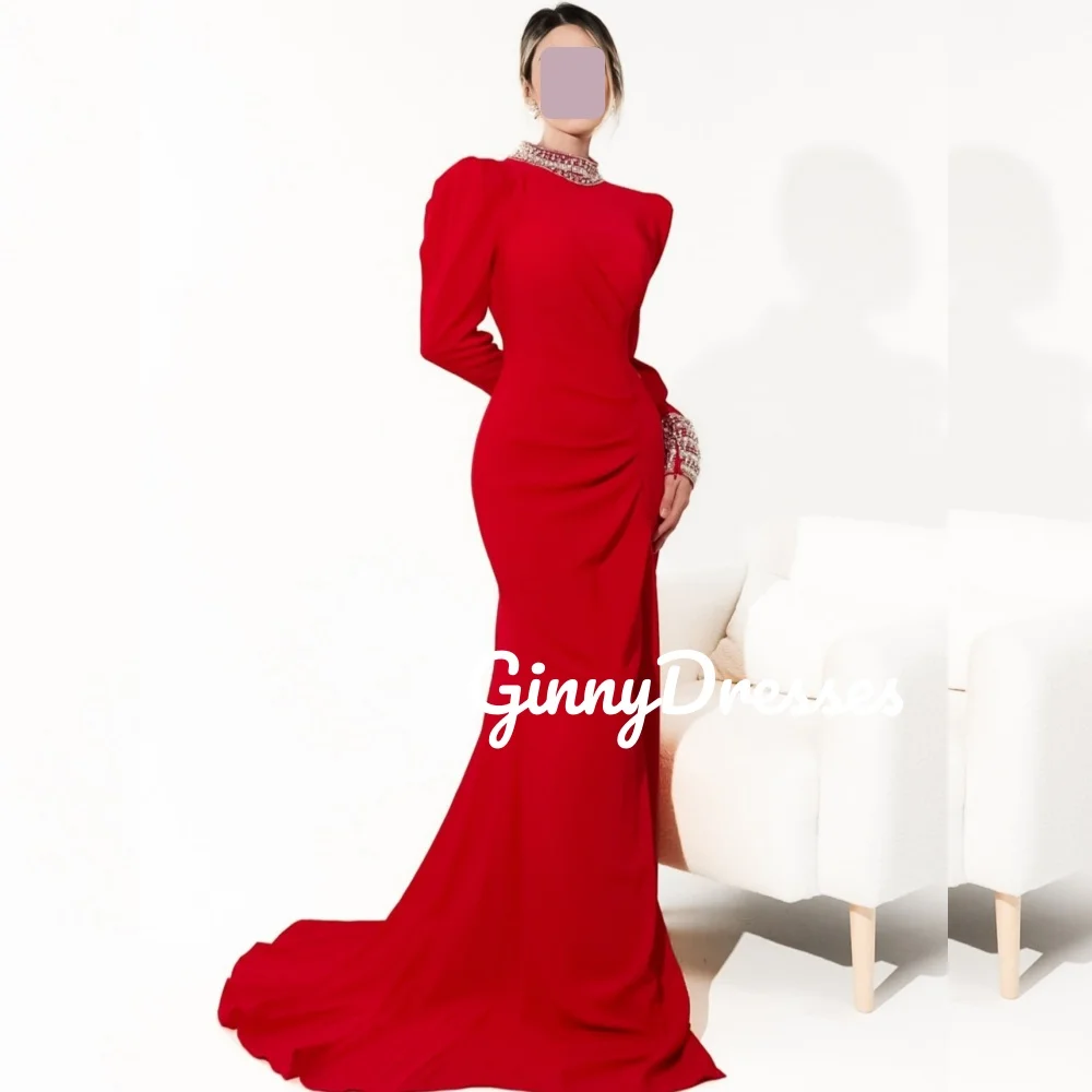 Party Dresses Customize Mermaid Scoop Neckline Zipper Up Elegant Party Dresses For Women Beadings Long Sleeves Floor-Length Dres