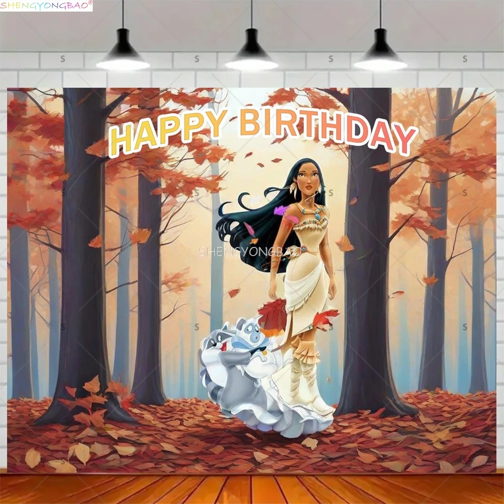

Diseny Princess Pocahontas Backdrop Girls Happy Birthday Party Decor Indian Princess Baby Shower Photography Background PO-01