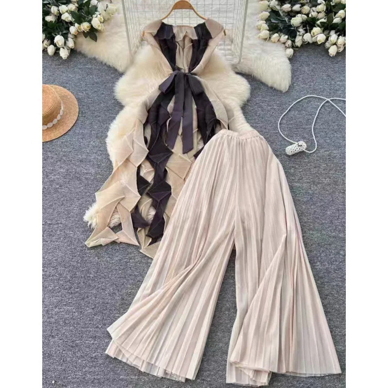 Gonna a pieghe a vita alta Top Color Blo Orlo irregolare Design Sense Gonna a pieghe a vita alta Colore abbinato Orlo irregolare Dr