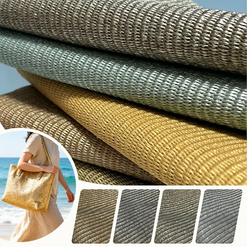 100x140cm Shiny Pearl Powder PP Raffia Woven Fabric Glitter Metallic Thread Woven Fabric for Handmade DIY Bags Shoes Luggage