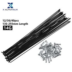 X Autohaux 14G J Bend Bicycle Steel Spokes 136-293mm Length with Nipples Straight Head Bike Replacement Parts Black