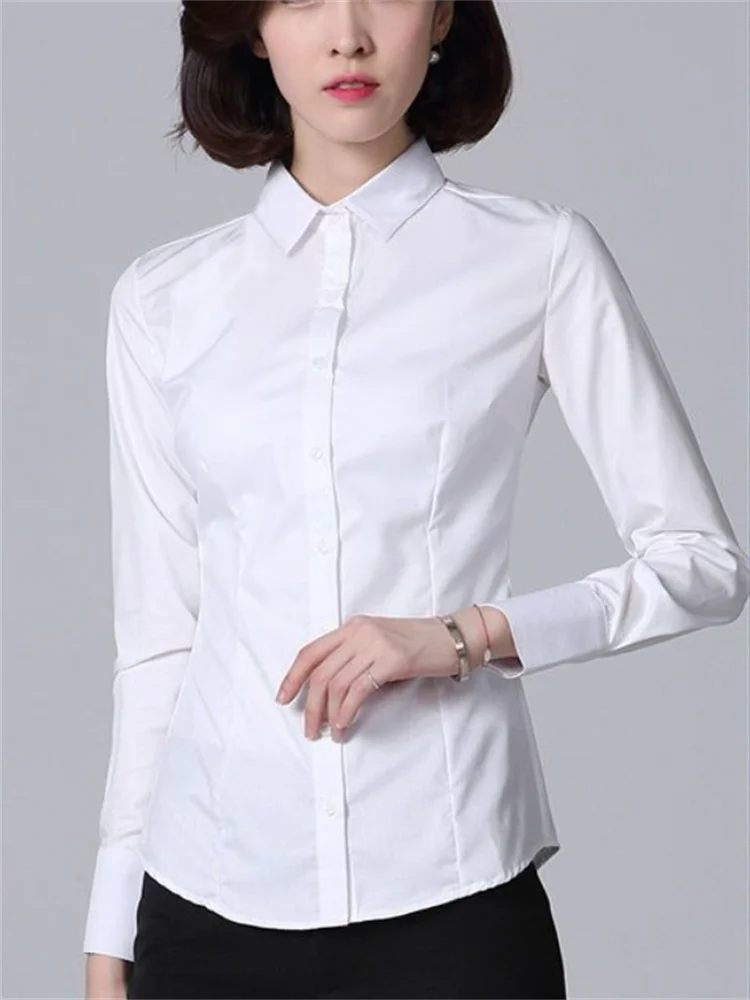 Office Ladies Blouses Business Shirt Solid Color Cardigan Top Casual Professional Women's Shirt Basic Button Up Feminine Blouse