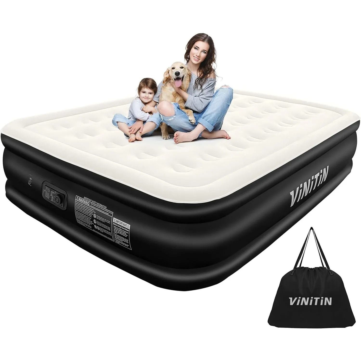 

Queen Air Mattress with Built in Pump, 18" Elevated Blow Up Mattress with Self-Inflation/Deflation, Soft Flocked Top Air Bed