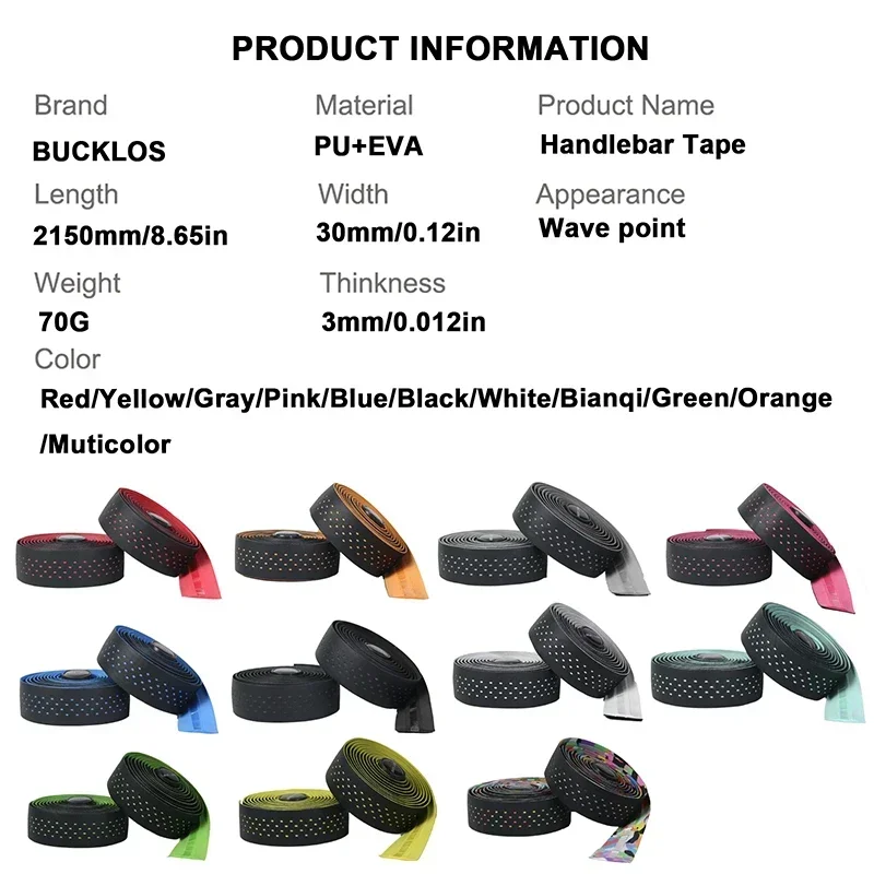 BUCKLOS Bicycle Tape PU EVA Road Bicycle Handlebar Wrap Shock-absorption Drop Handlebar Tape Racing Bike Tapes with Bar End Plug