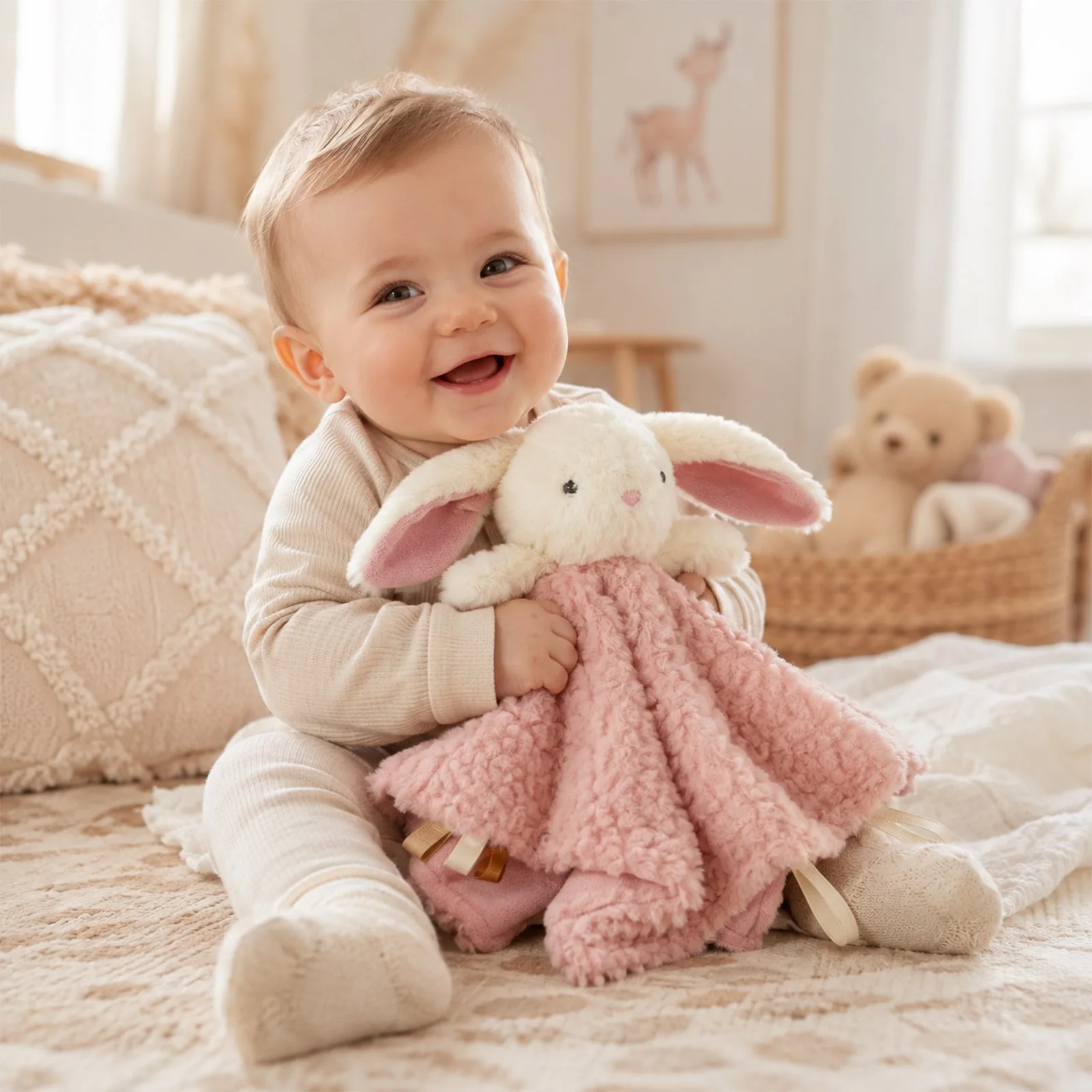 Baby Bunny Bear Security Blanket Soft Infant Teething Snuggle Toy Newborn Comfort Towel