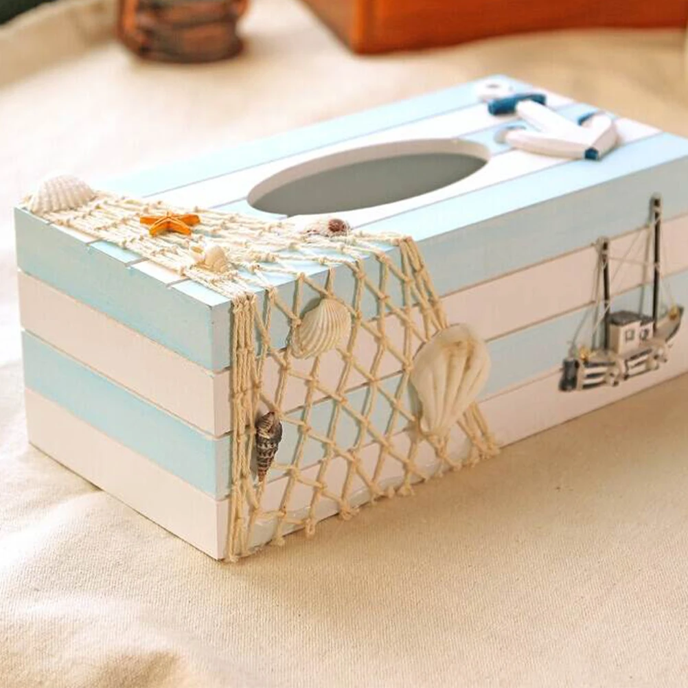 

1PC Exquisite Wooden Tissue Box Mediterranean Design Stylish Holder for Living Room Office