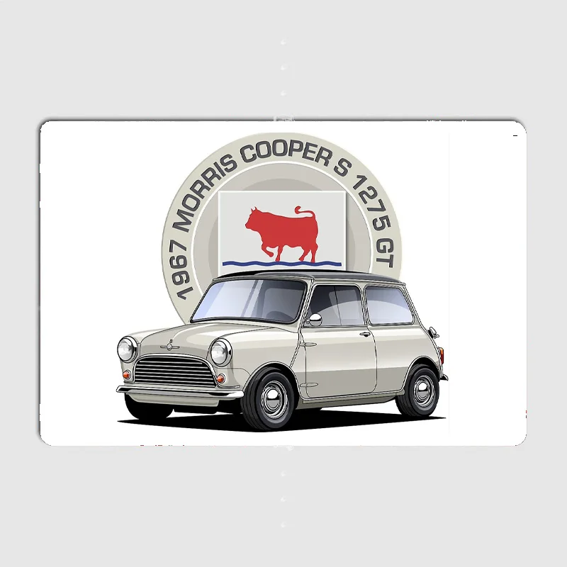 Classic Morris Mini Cooper S1275 GT Compact Car Retro Metal Poster Sign Garage Club Indoor Wall Room Decoration Home Decor