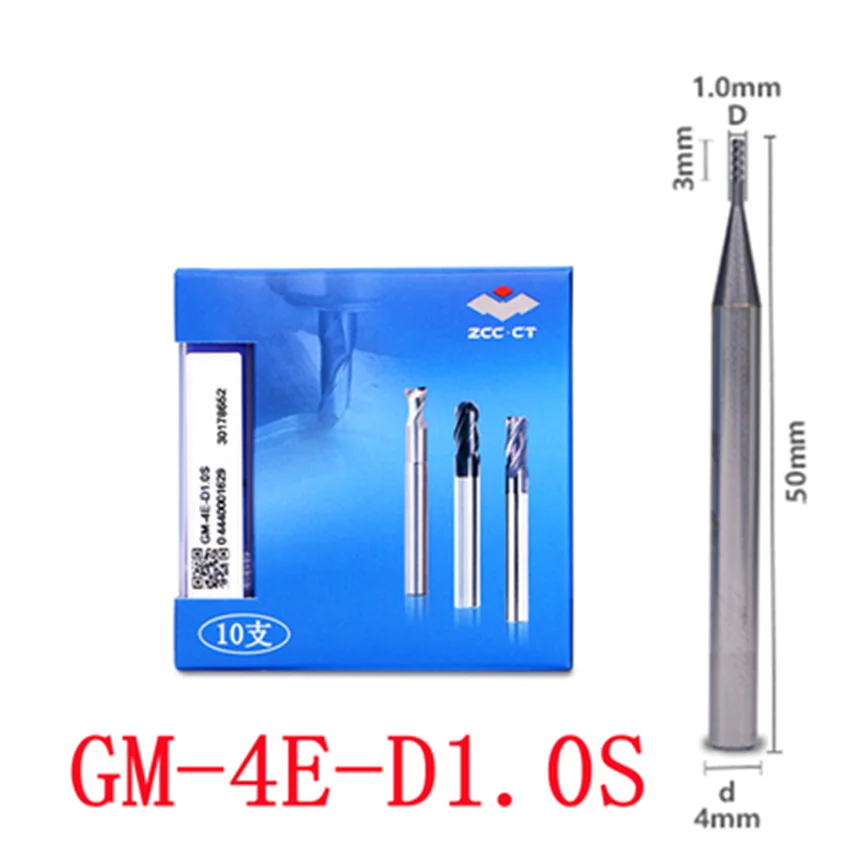 GM-4E-D1.0S ZCC.CT CNC Four flute Flat head tungsten steel end mill GM-4E Flat end mill For Steel, Stainless steel, Cast iron