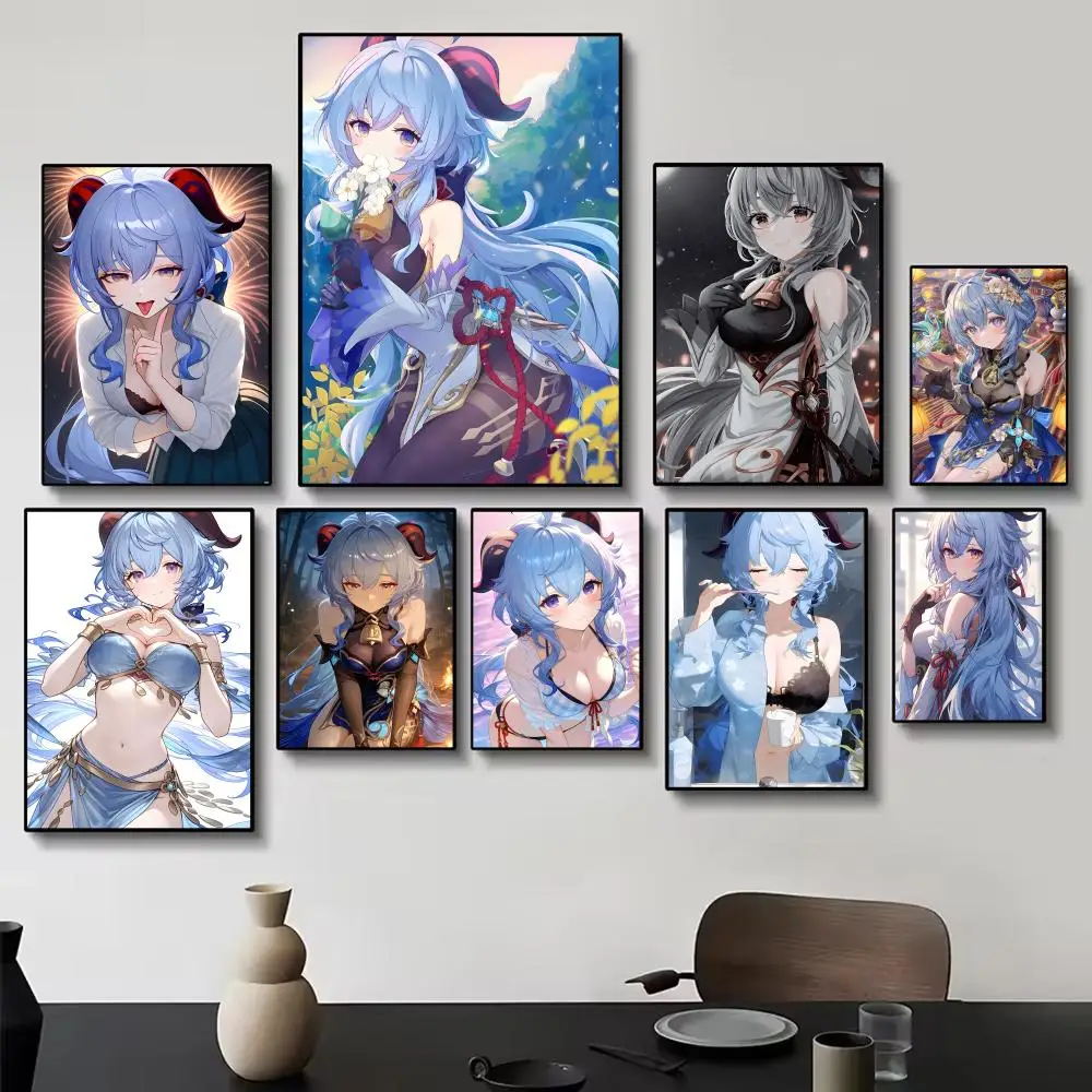 Cryo Ethereal G-Genshin Ganyu Ice Qilin Character Decor Poster Painting Wall Art for Living Room Home Gifts Decor Mural