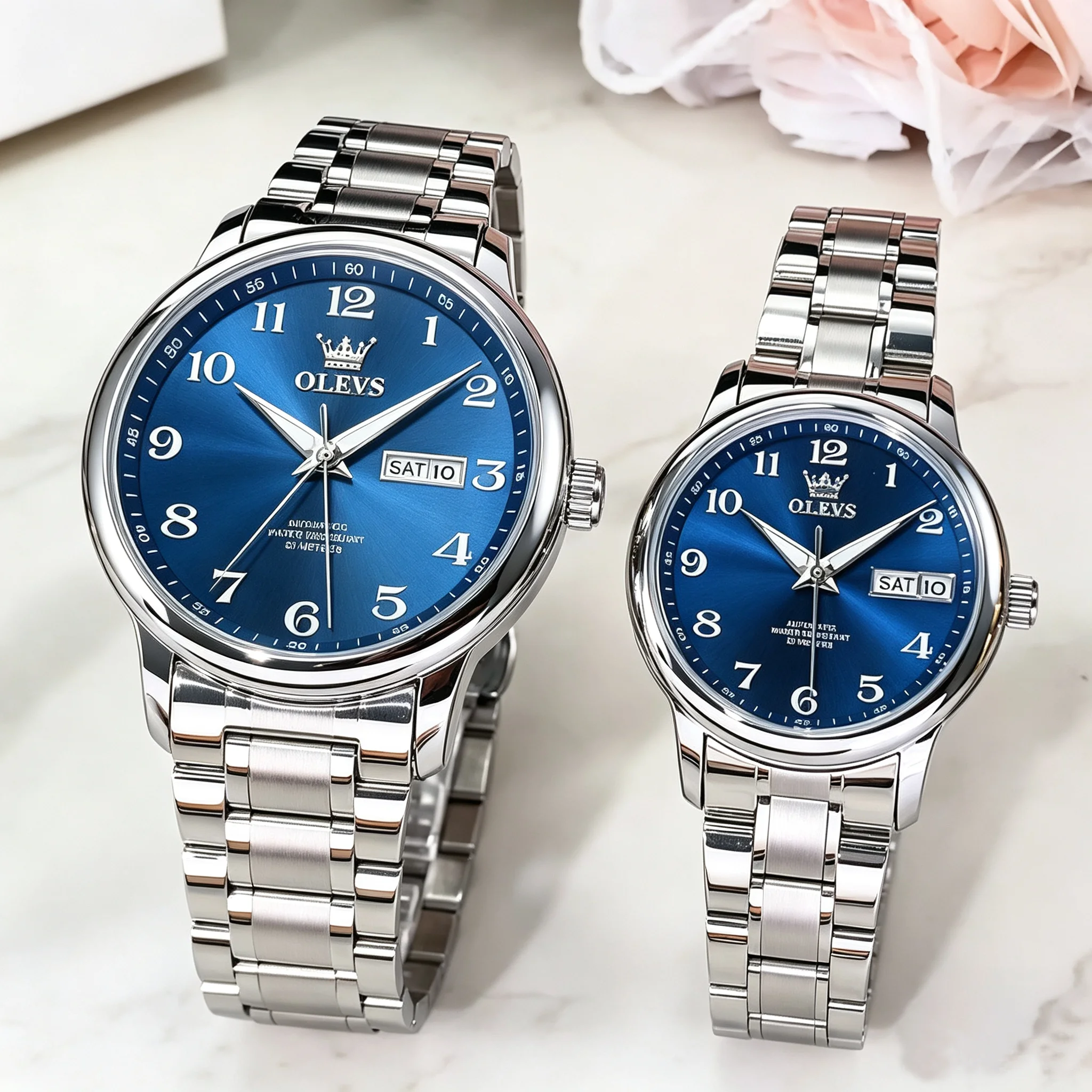 OLEVS Luxury Original Top Brand Watches For Couple Automatic Mechanical Watches Dual Calendar Waterproof Couples Reloj 7072