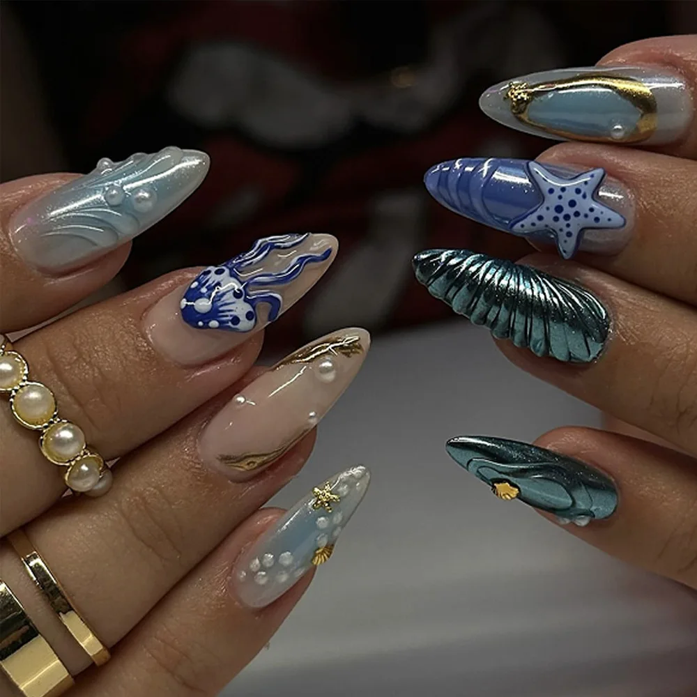 

Новые минималистичные наклейки для ногтей 2026 года с морскими ракушками и морскими звездами, с дизайном «Свежая волна» и романтическим дизайном