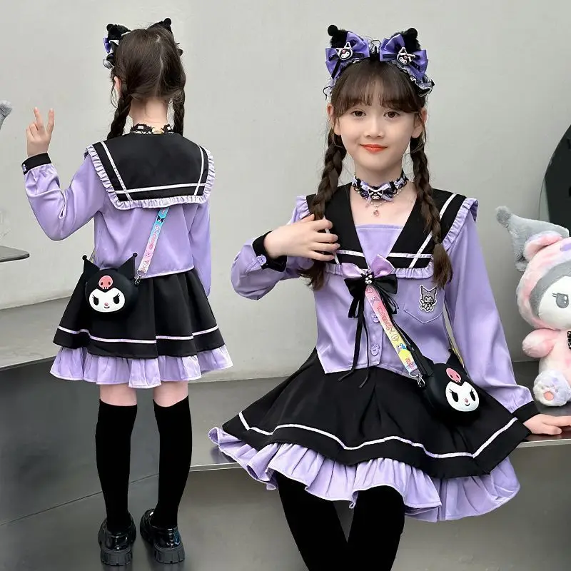 Kuromi-Chemise à manches longues Anime Sanurgente Ins pour filles, pantalons à capuche de dessin animé mignon, ensemble de vêtements 2 pièces, cadeaux Kawaii