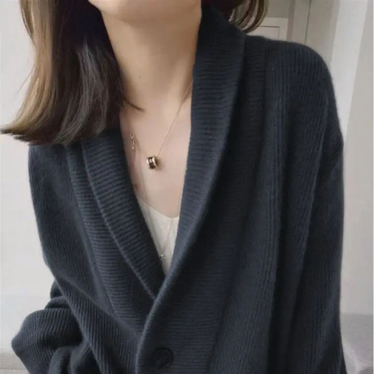 New  Knitted Solid Color Loose Cardigan Sweater Knitted Temperament Jacket Women's Top