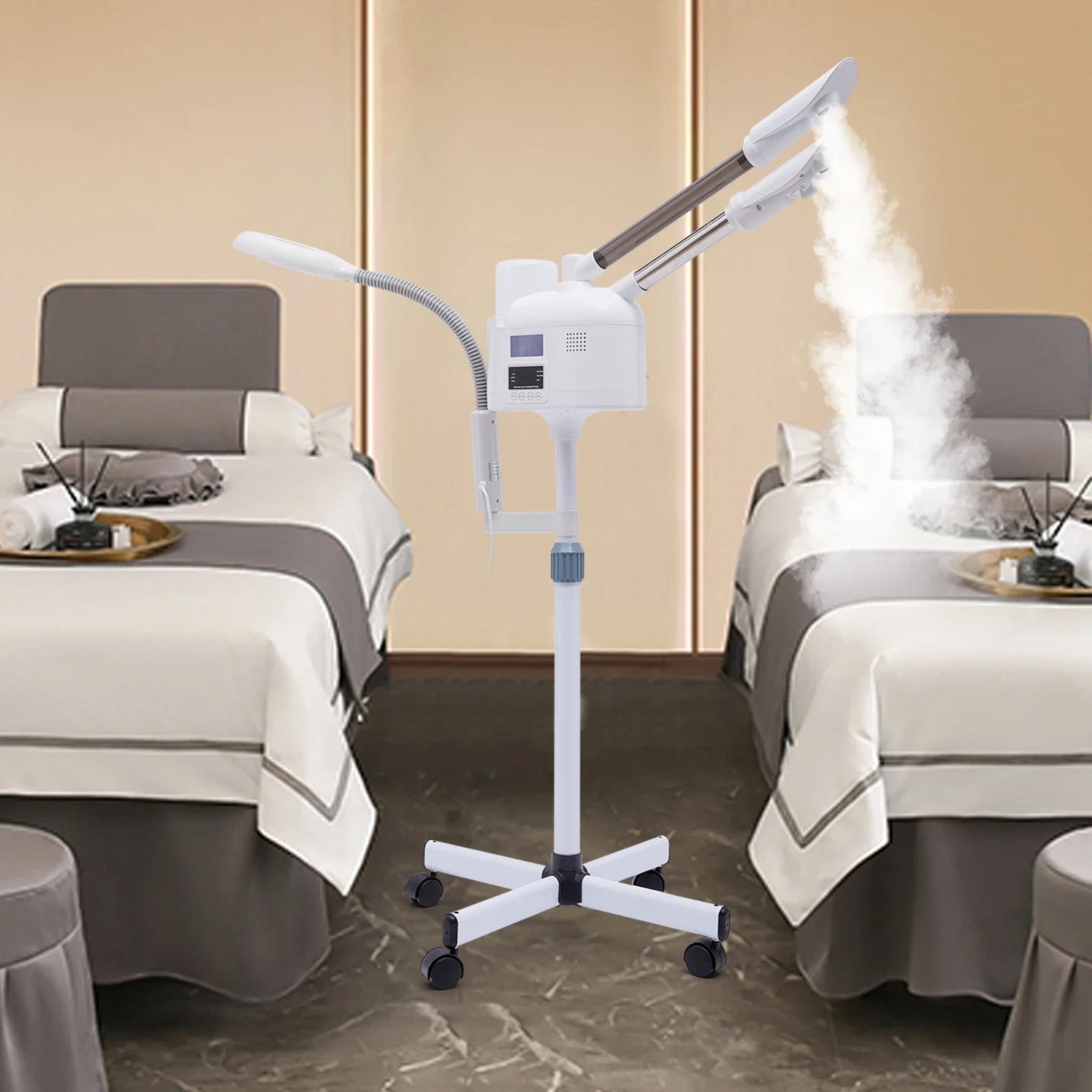 Professional 3 in 1 Facial Steamer Beautician Steamer Deep Cleaning w/Hot and Cold Nozzle LED Magnifying Lamp  Salon Spa