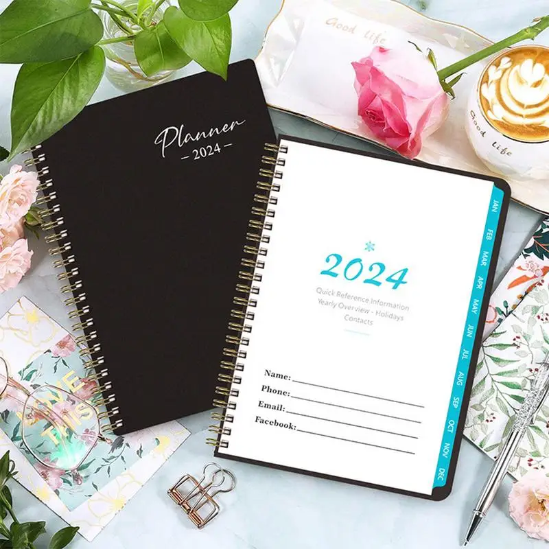 Weekly And Monthly Planner Hard Cover 2024 Planner Small Spiral Notebook Multifunctional Flexible Organizer Notebook Planner