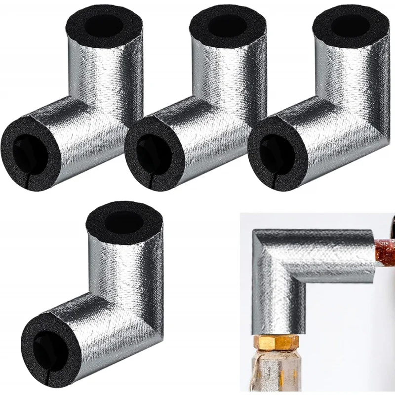 Pipe Insulation Foam Tube - 4 Pcs 1/2Inch Elbow with Foil, Self Adhesive Covers Wi