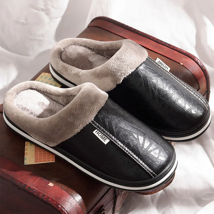 

Warm Waterproof Slippers for men Comfortable Non Slip Memory Foam Soft Living room Shoes Luxury High Quality