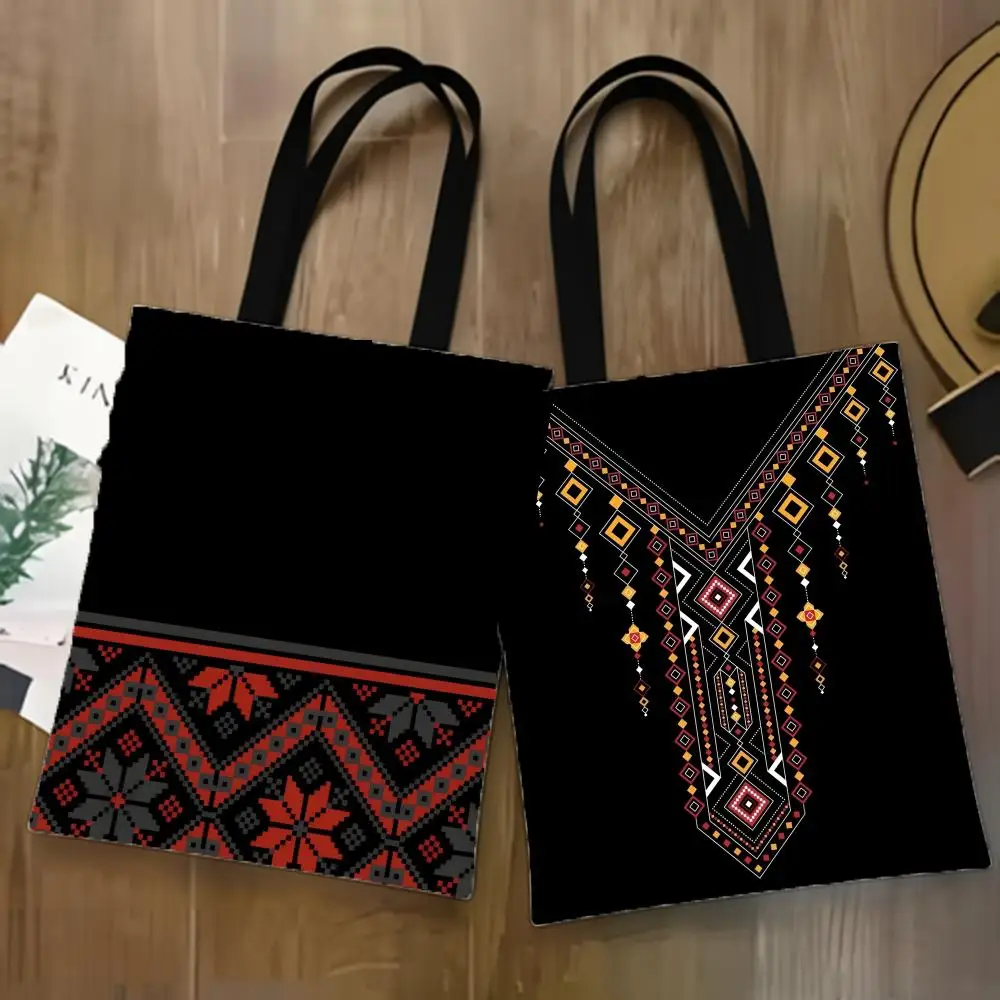 Classic Ethnic Flowers Storage Bags Lightweight Canvas Tote Bag Large Capacity Shoulder Shopper Fashion Eco Multi Purpose