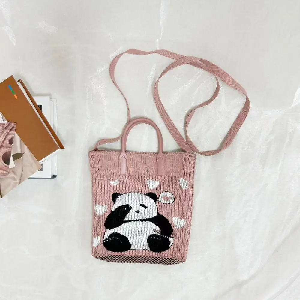 Reusable Mini Knit Handbag Cartoon Cute Shoulder Bag Panda Polyester Knot Wrist Bag for Girl