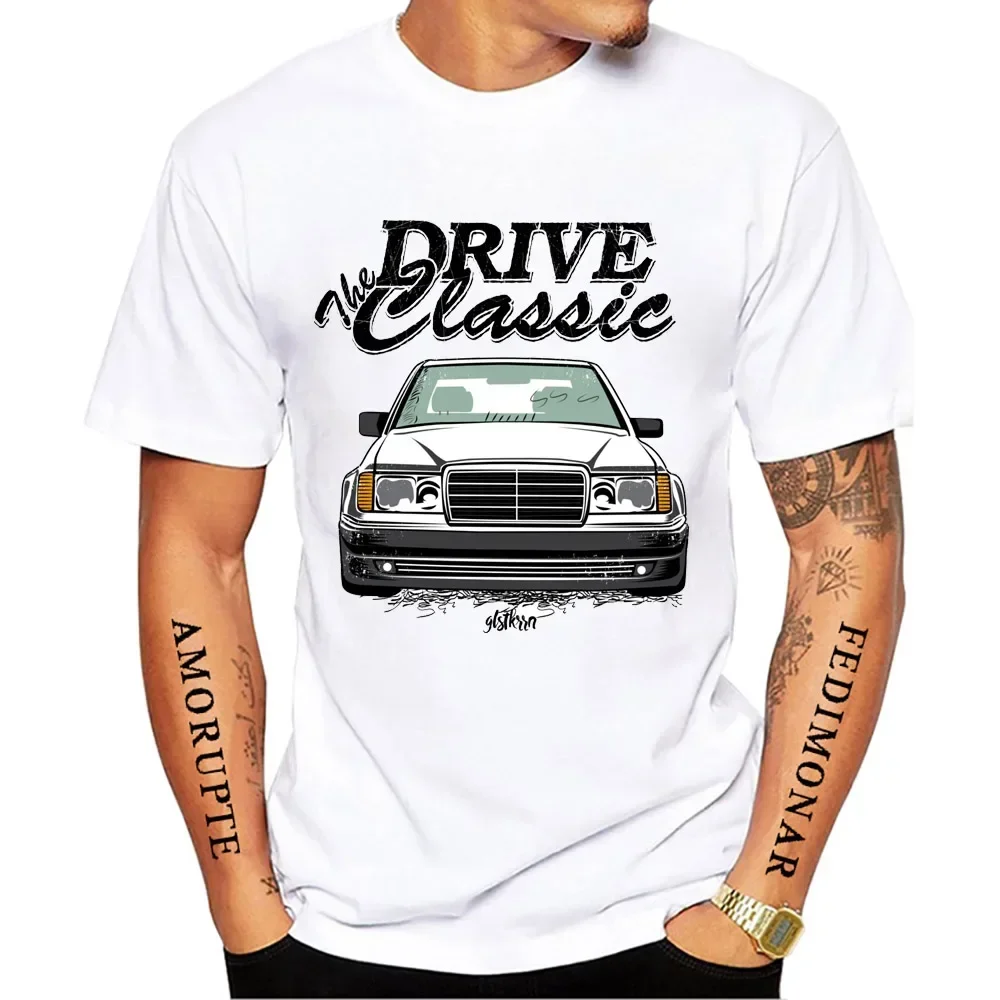 New Summer Fashion Men Short Sleeve W124 & Quot; Dirty Style T-Shirt Boy Sport Casual White Tops Vintage Car Hip HopTees image 3