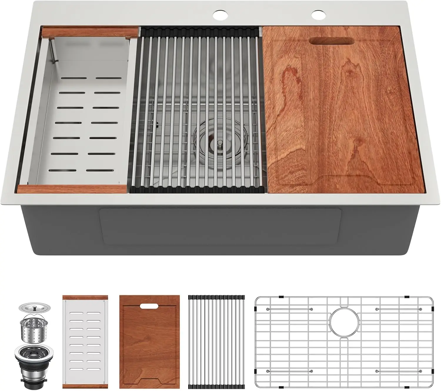 33 Drop In Sink Workstation - 33x22 wastafel dapur Drop In Stainless Steel 16 Gauge mangkuk tunggal Handmade Topmount