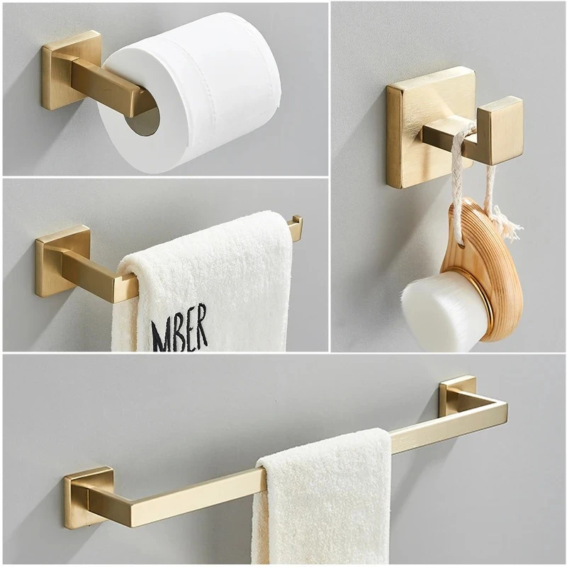 4Pcs Stainless Steel Chrome Bathroom Accessories Complete Set Towel Bar Towel Rack Toilet Paper Holder Bath Hardware Kit