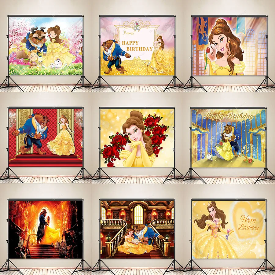 Disney Princess Belle Custom Backdrop Beauty And The Beast Belle Backdrop Girls Birthday Baby Shower Banner Poster Decor Props